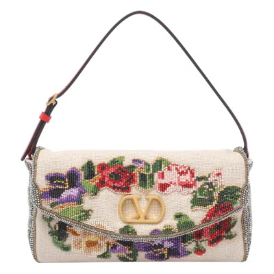 Valentino Garavani Small Vain Soft Shoulder Bag Embroidered In Sand