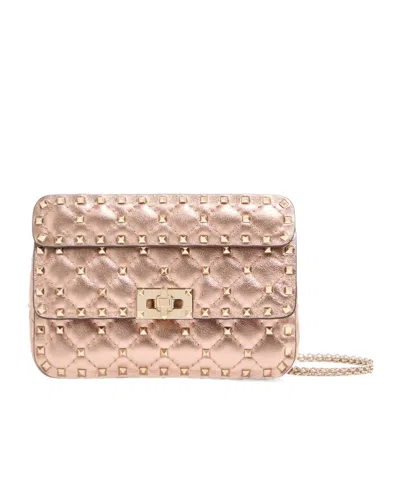 VALENTINO GARAVANI SMALL VALENTINO GARAVANI ROCKSTUD SPIKE BAG IN LAMINATED NAPPA