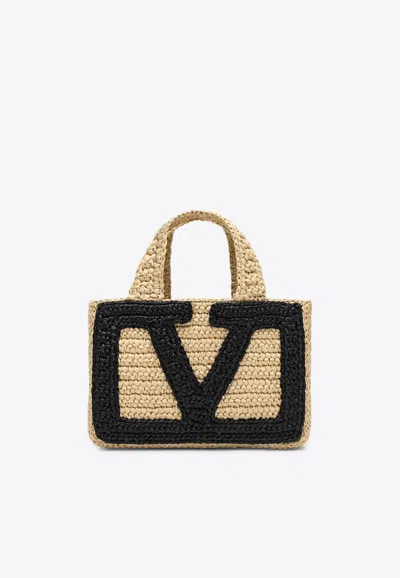 Valentino Garavani Small Viva Superstar Crochet Knit Tote Bag In Sand