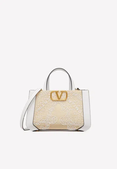 Valentino Garavani Vlogo Signature Beaded Tote Bag In White