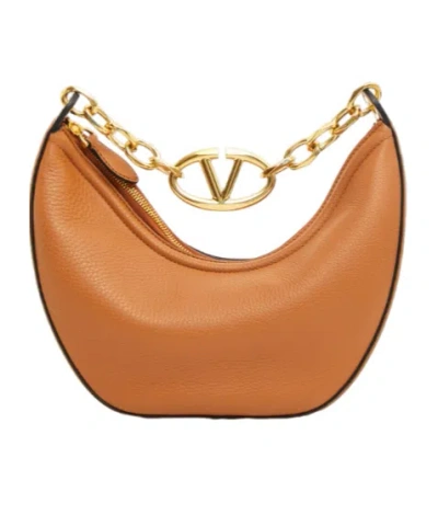 Valentino Garavani Small Vlogo Chain Monthly Shoulder Bag In Brown