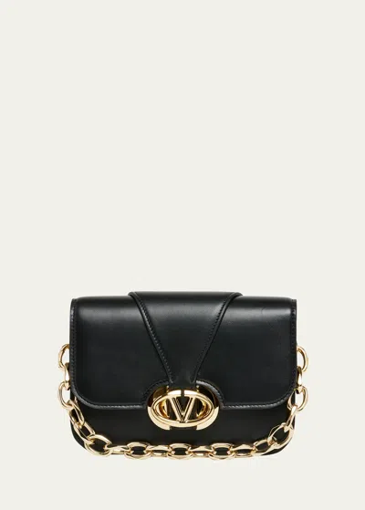 Valentino Garavani Small Vlogo Flap Leather Shoulder Bag In Black