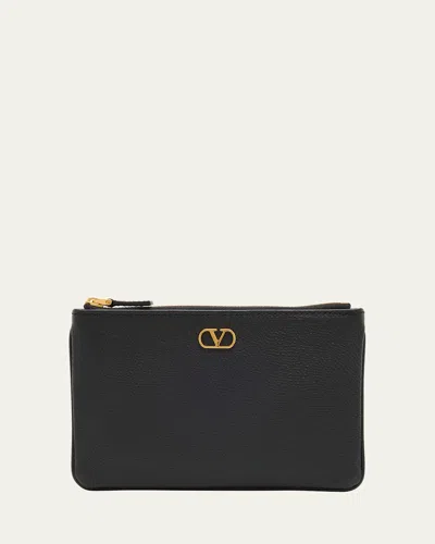 Valentino Garavani Small Vlogo Leather Flat Pouch Bag In Nero