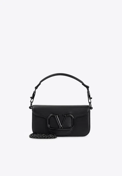 Valentino Garavani Small Vlogo Leather Shoulder Bag In Black