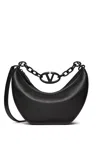 Valentino Small Vlogo Moon Bag Hobo In Hammered Leather In Black