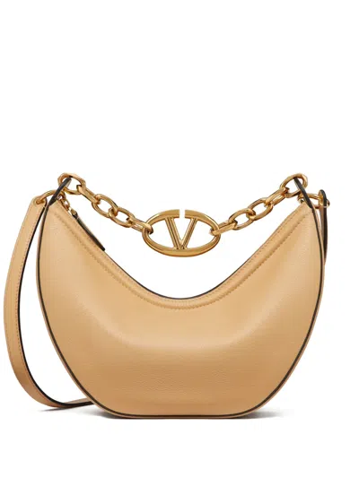 Valentino Garavani Small Vlogo Moon Leather Shoulder Bag In Cappuccino
