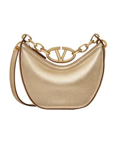 Valentino Garavani Small Vlogo Moon Leather Shoulder Bag In Nude