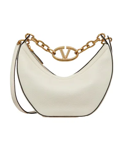 Valentino Garavani Small Vlogo Moon Leather Shoulder Bag In White