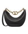 Valentino Small Vlogo Moon Leather Shoulder Bag In Black