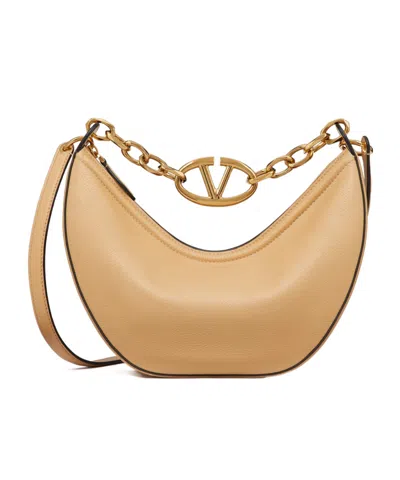 VALENTINO GARAVANI SMALL VLOGO MOON HOBO BAG IN GRAINY CALFSKIN WITH CHAIN