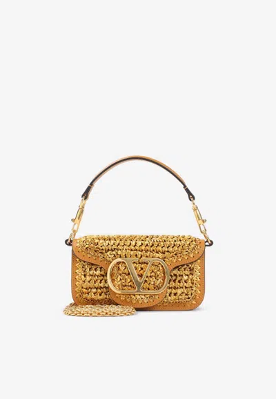 Valentino Garavani Small Vlogo Raffia Top Handle Bag In Gold