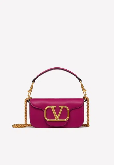 Valentino Garavani Small Vlogo Shoulder Bag In Calfskin In Fuchsia