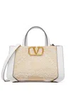 Valentino Vlogo Signature Small Beaded Tote In Neutrals