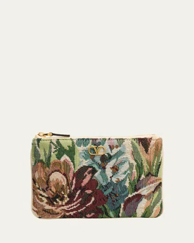 Valentino Garavani Small Vlogo Signature Brocade Pouch Clutch Bag In Multicolorbutter White
