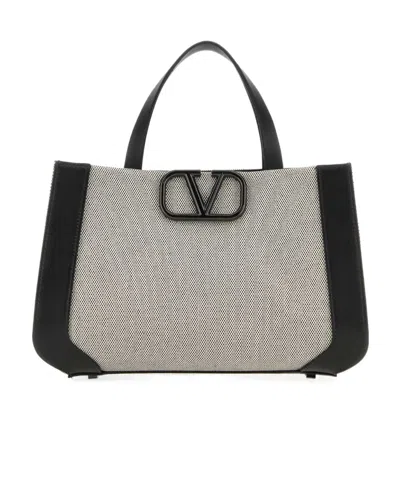 Valentino Garavani Small Vlogo Signature Canvas Tote Bag In Gray