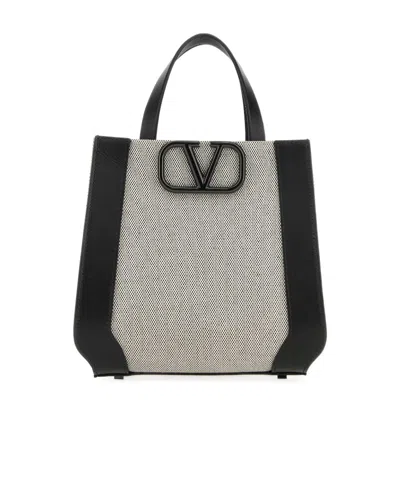 Valentino Garavani Small Vlogo Signature Canvas Tote Bag In Black