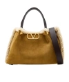 Valentino Small Vlogo Signature Suede Tote Bag In Brown