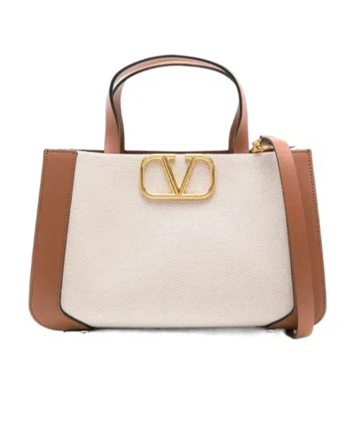 Valentino Garavani Small Vlogo Signature Tote Bag In Nude
