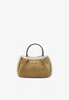 Valentino Small Vlogo Suede Top Handle Bag In Sand