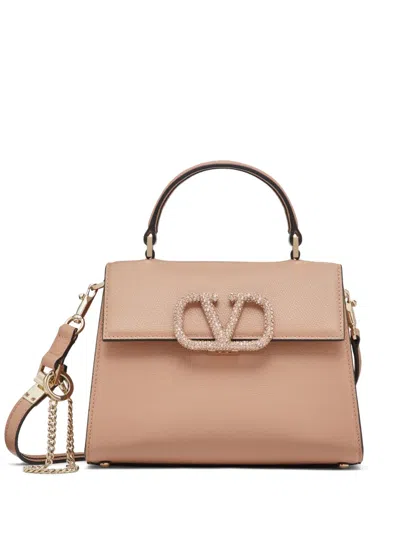 Valentino Garavani Small Vsling Embellished Handbag In Neutral