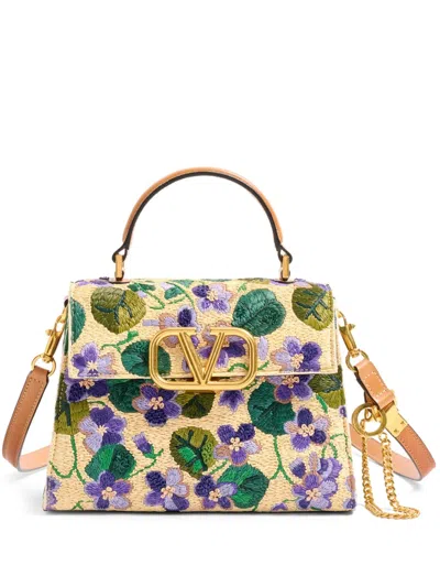 Valentino Garavani Small Vsling Embroidered Tote Bag In Yellow