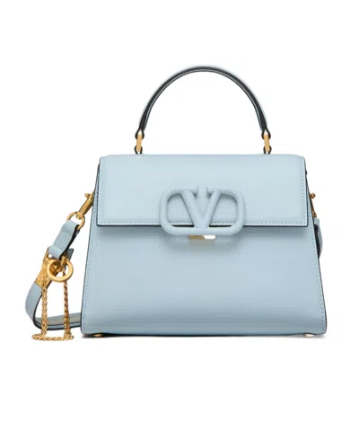 Valentino Garavani Small Vsling Grain Shoulder Bag In Porcelain Blue/gray