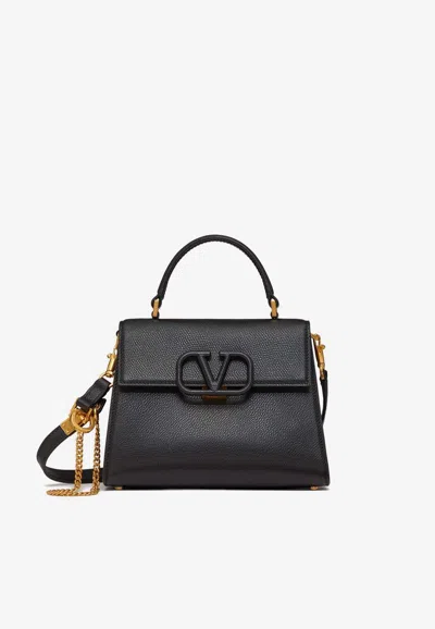 Valentino Garavani Small Vsling Grained Leather Top Handle Bag In Black