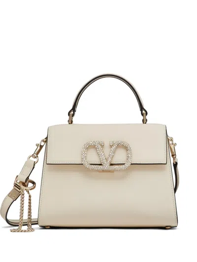 Valentino Garavani Small Vsling Handbag With Jewel Embroidery In Neutral