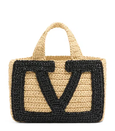 Valentino Garavani Small Tote Viva Superstar Crochet Rafia In Neutral