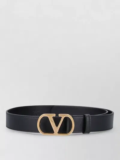 Valentino Garavani Smooth Finish Slim Waist Leather Belts In Black