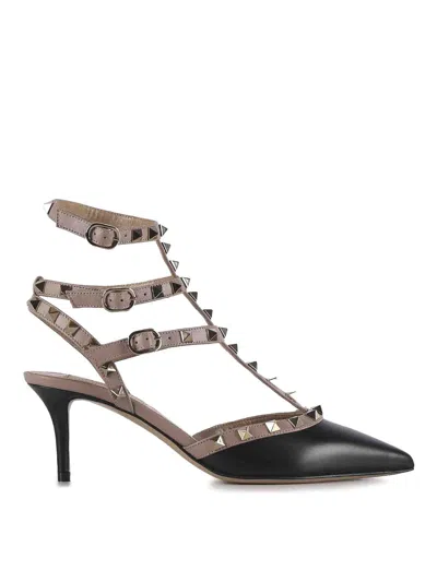 Valentino Garavani Smooth Leather Rockstud Slingback In Black