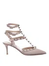 Valentino Studded Geometric Toe Leather Stiletto Pumps In Neutral