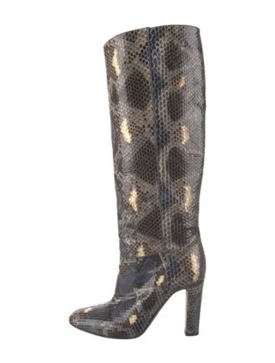 Pre-owned Valentino Garavani Snakeskin Animal Print Boots In Blue