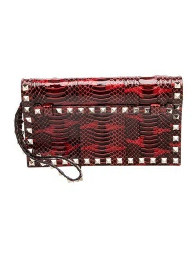 Pre-owned Valentino Garavani Snakeskin Clutch In Burgundy