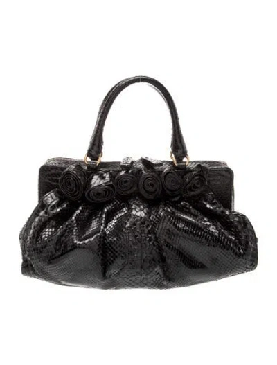 Pre-owned Valentino Garavani Snakeskin Lacca Fleur Satchel In Black