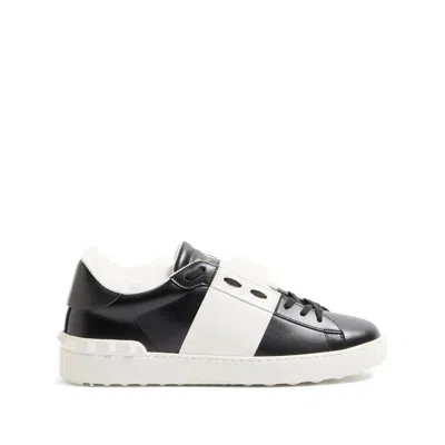Valentino Garavani Open Sneakers In Leather With Contrast Colored Stripe And Stud Detail In White