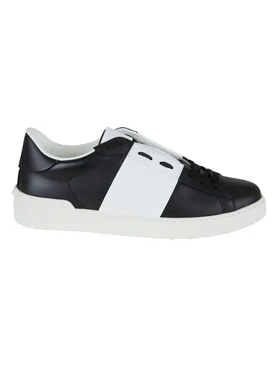 Valentino Garavani Open Sneakers In Leather With Contrast Colored Stripe And Stud Detail In White