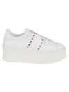 Valentino Garavani Flatform Rockstud Untitled Trainer In Calfskin And Wool Woman White 39