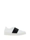 Valentino White Leather Rockstud Untitled Sneakers With Black Band