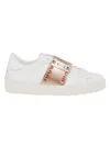 Valentino White Leather Rockstud Untitled Sneakers With Gold Rose Band In White/pink Gold