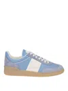 Valentino Garavani Upvillage Low Top Trainer In Crust Leather And Nylon In Blue