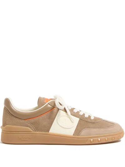 Valentino Garavani Upvillage Low-top Trainers In Split Leather And Calfskin Nappa Leather In Gold