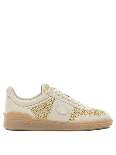 Valentino Garavani Upvillage Sneakers In Woven Raffia In Neutral