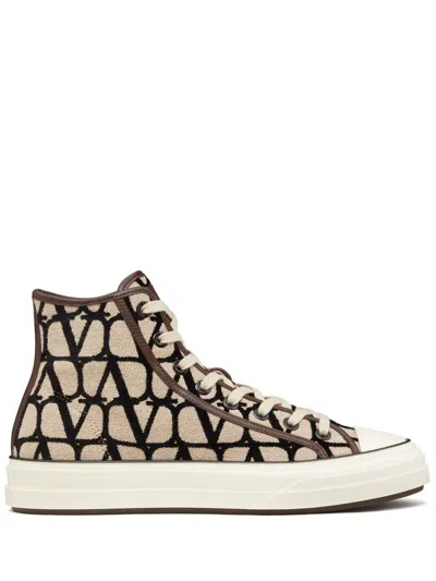 Valentino Garavani Toile Iconographe High Upper Board Shoes In Beige