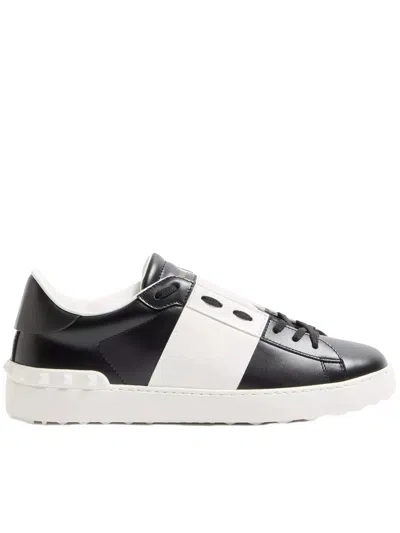 Valentino Garavani Open Sneakers In Leather With Contrast Colored Stripe And Stud Detail In White