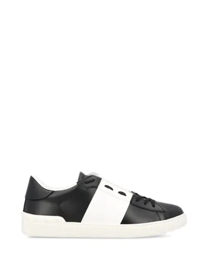 Valentino Garavani Open Leather Sneakers With Contrast Band And Stud Details Shoes In Black