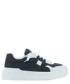 Valentino One Stud Xl Low-top Sneaker In Nappa Leather And Jacquard Toile Iconographe Technical Fabric In Black