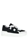 Valentino One Stud Xl Low-top Sneaker In Nappa Leather And Jacquard Toile Iconographe Technical Fabric In Gray