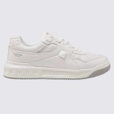Valentino Garavani Nappa Leather Studded Round Toe Sneakers In White