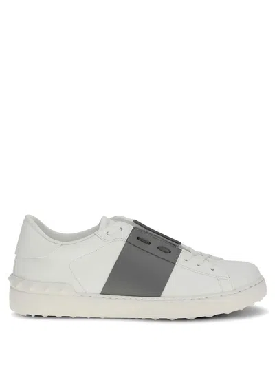 Valentino Garavani Sneakers Open In Leather With Contrast Colored Stripe And Stud Detail In White